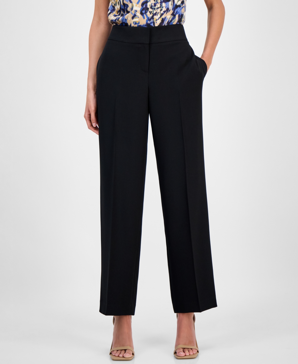 Kasper Mid-rise Pleated Crepe Pants, Regular & Petite In Black