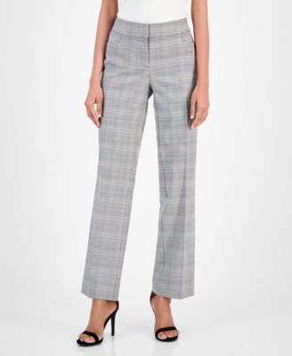 Women's Plaid-Print Mid-Rise Straight-Leg Pants, Regular & Petite
