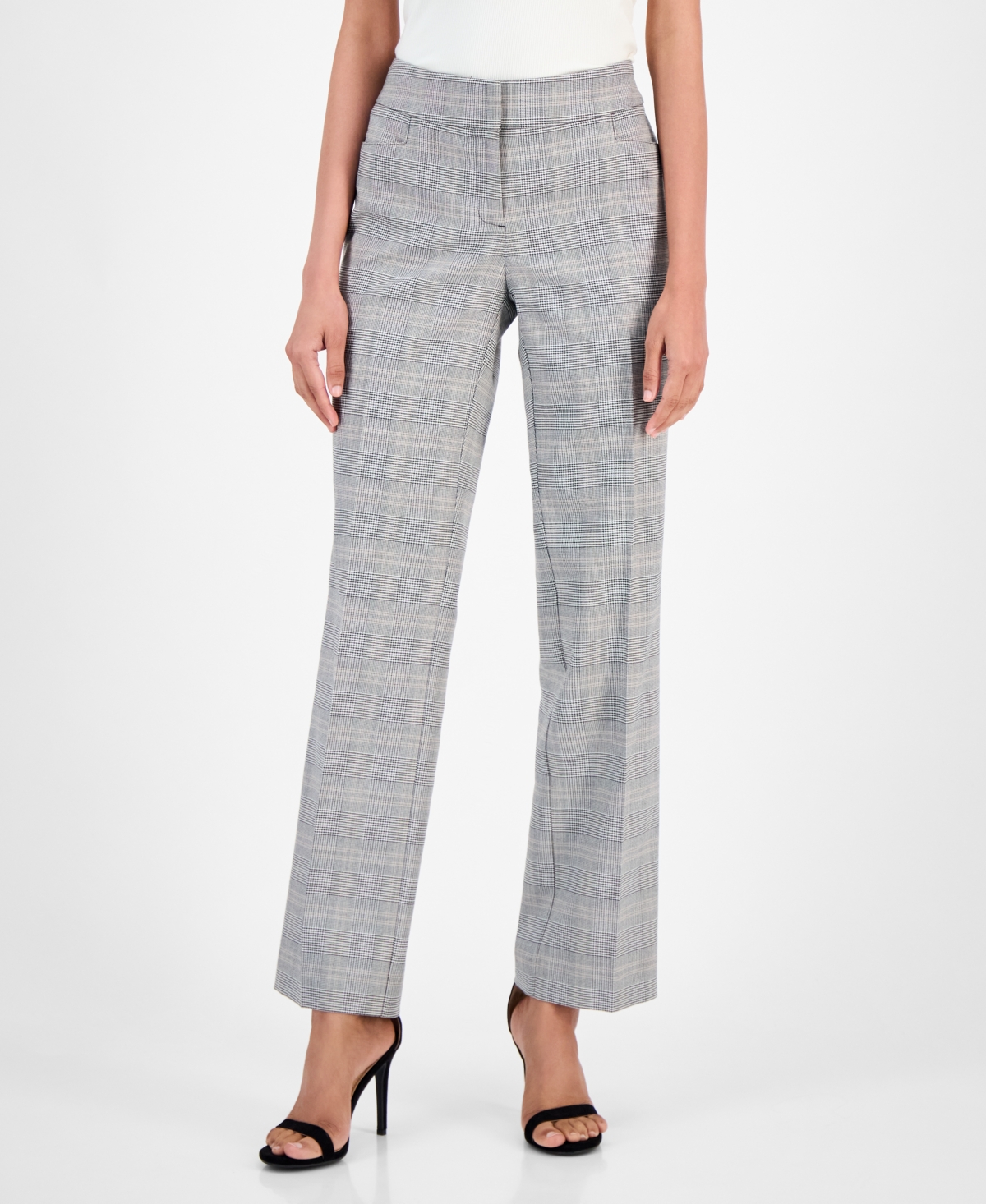 Kasper Women's Plaid-print Mid-rise Straight-leg Pants, Regular & Petite In Gray