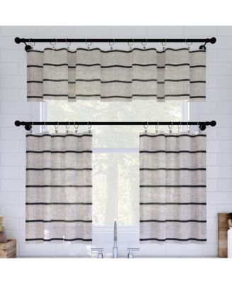 Twill Stripe Anti-Dust Linen Blend Sheer Cafe Curtain Valance