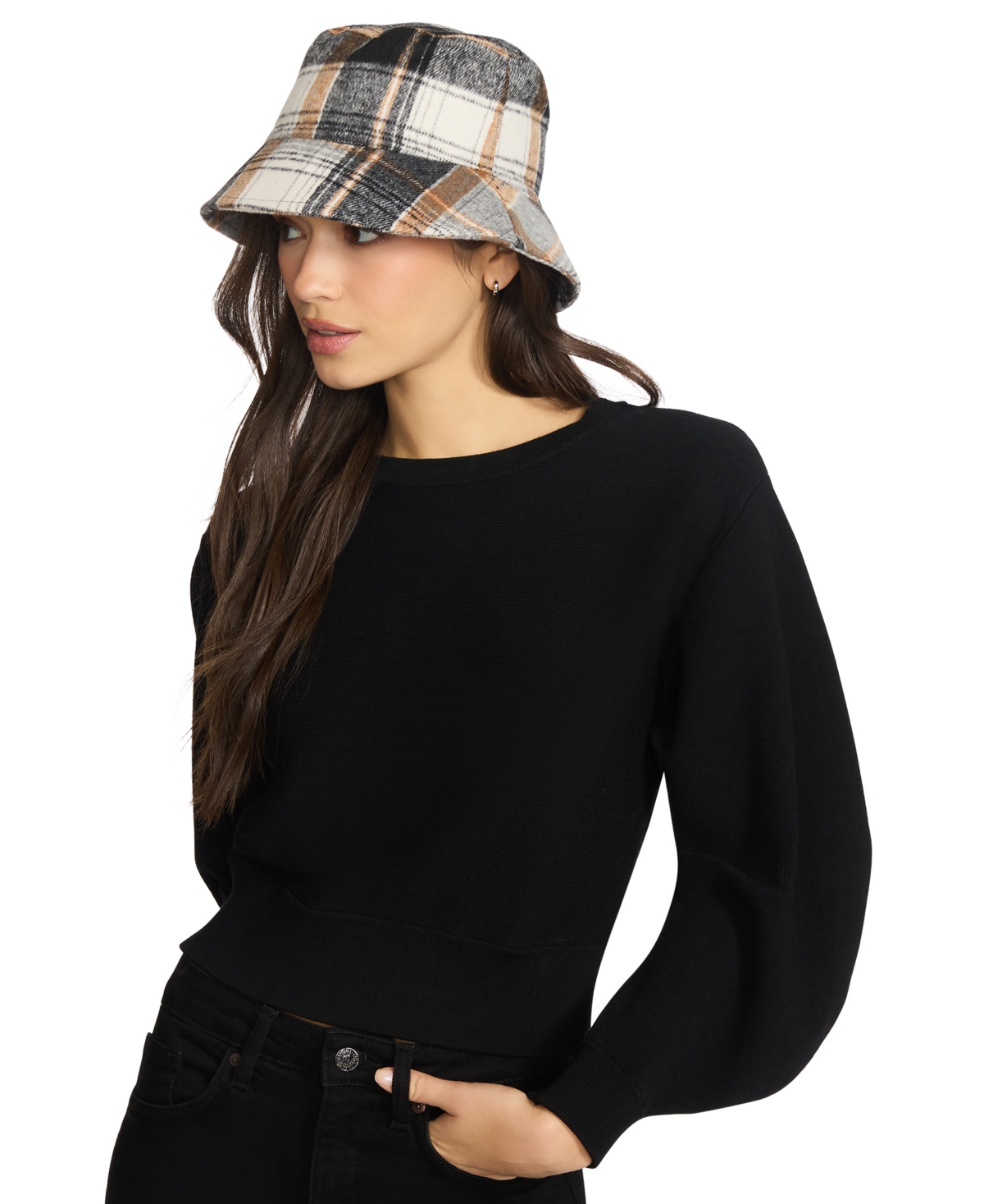 Steve Madden Small Tartan Plaid Bucket Hat In Brown