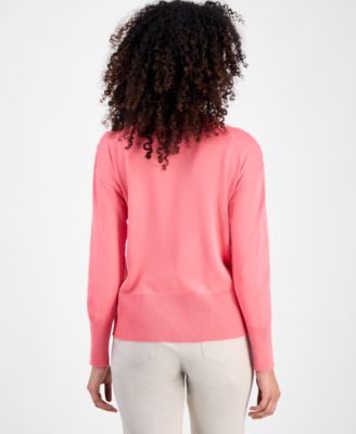 Petite Lace-Up Shoulder V-Neck Sweater