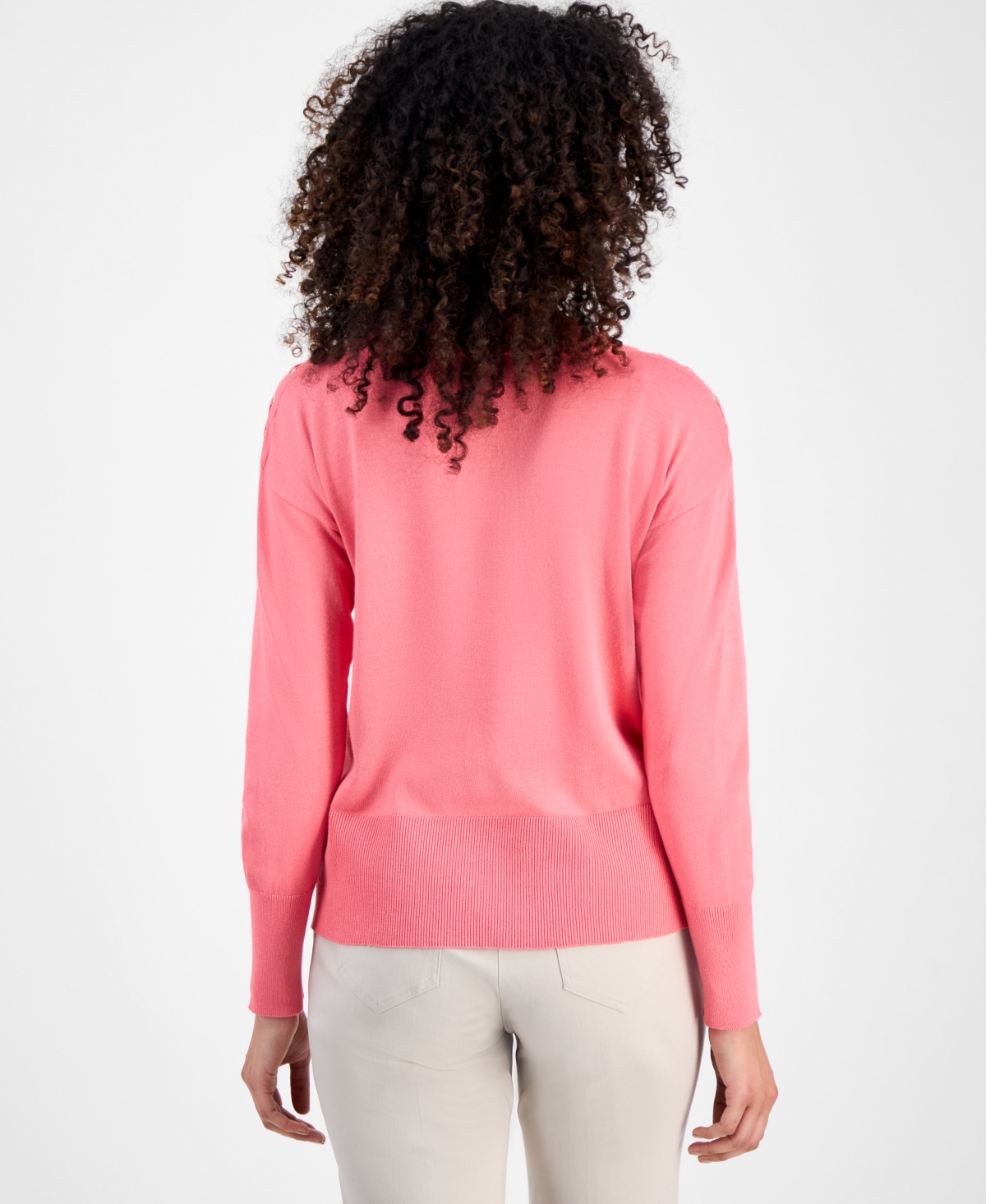Jm Collection Petite Lace-up Shoulder V-neck Sweater, Macy's Exclusive In Pink