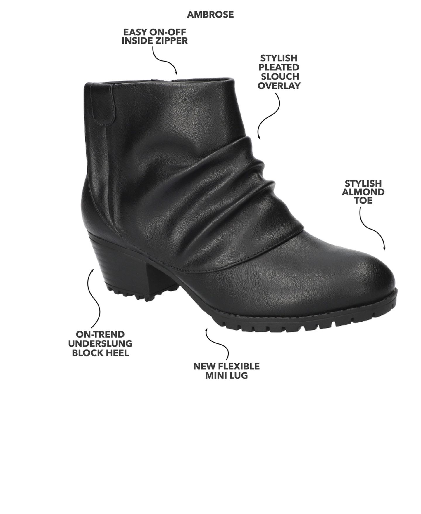 Женские ботинки Easy Street Ambrose Zipper Ankle, цвет: Чёрный — фото 7