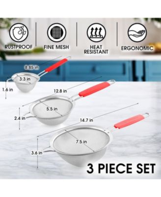 Set of 3 Premium Stainless Steel Fine Mesh Strainer with Non-Slip Handles
