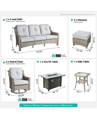 7 Piece Outdoor Patio Furniture with 42 inch Fire Pit,Swivel Rocking Chairs Coversation Set with Comfy Sectional Sofa,Wicker Ottoman