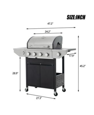Stainless Steel 5-Burner 46,500 BTU Propane Gas Grill with Side Shelves, 4 Wheels