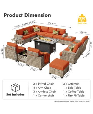 Piece Outdoor Patio Furniture Sets with Fire Pit Table,Wicker Sectional Sofa with Patio Swivel Chairs,Solar Powered Coffee Table and Ottoman