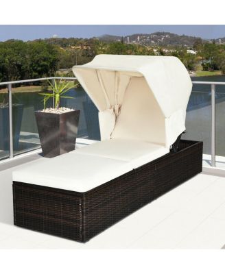 Outdoor Chaise Lounge Chair with Folding Canopy