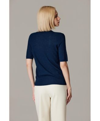 Women's Funnel Neck Short Sleeve Sweater | 75% Merino Wool 25% Silk Ultra Soft Fine-gauge Knit Top | Machine Washable
