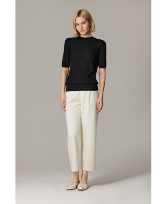 Women's Funnel Neck Short Sleeve Sweater | 75% Merino Wool 25% Silk Ultra Soft Fine-gauge Knit Top | Machine Washable