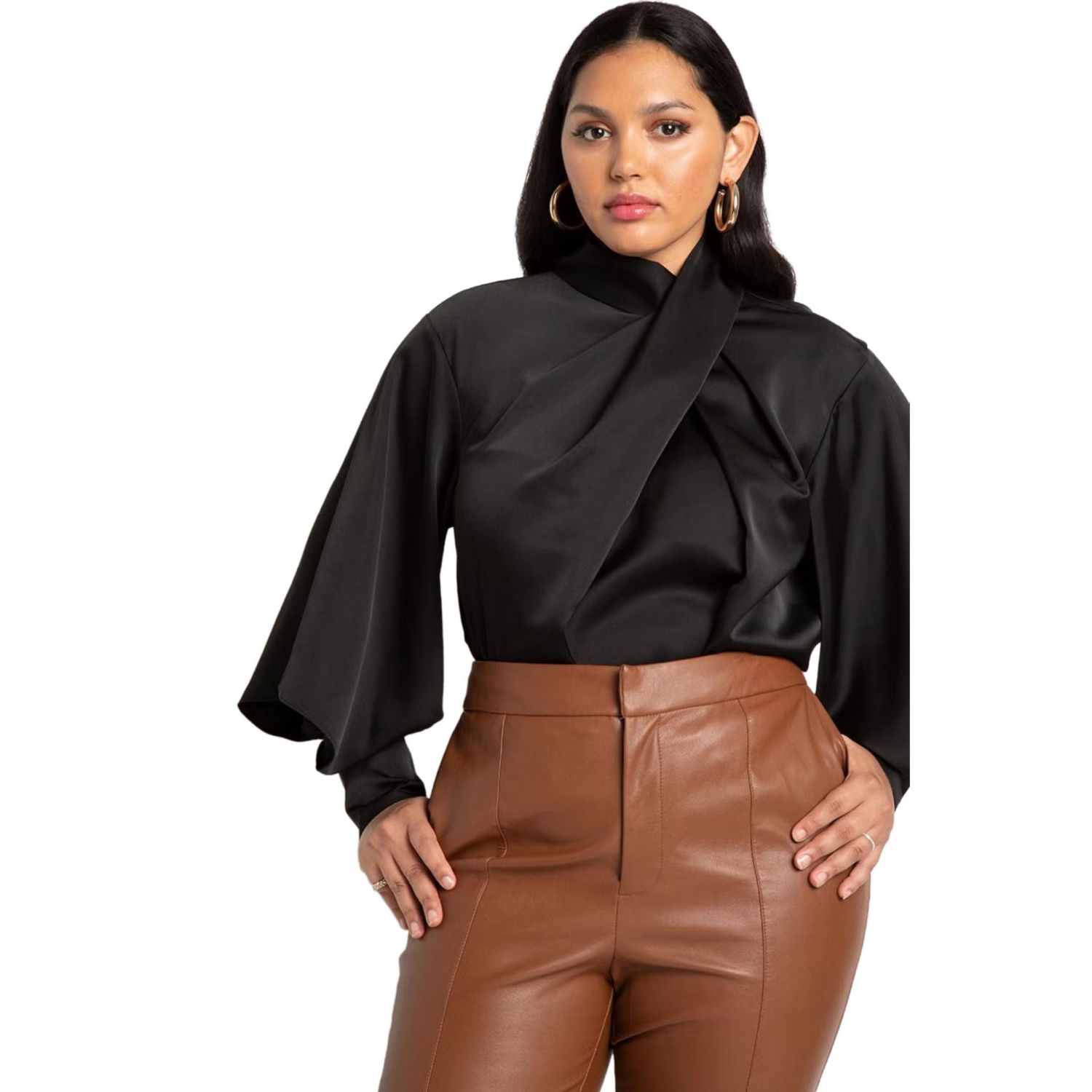 Women's Draped Neck Satin Blouse
