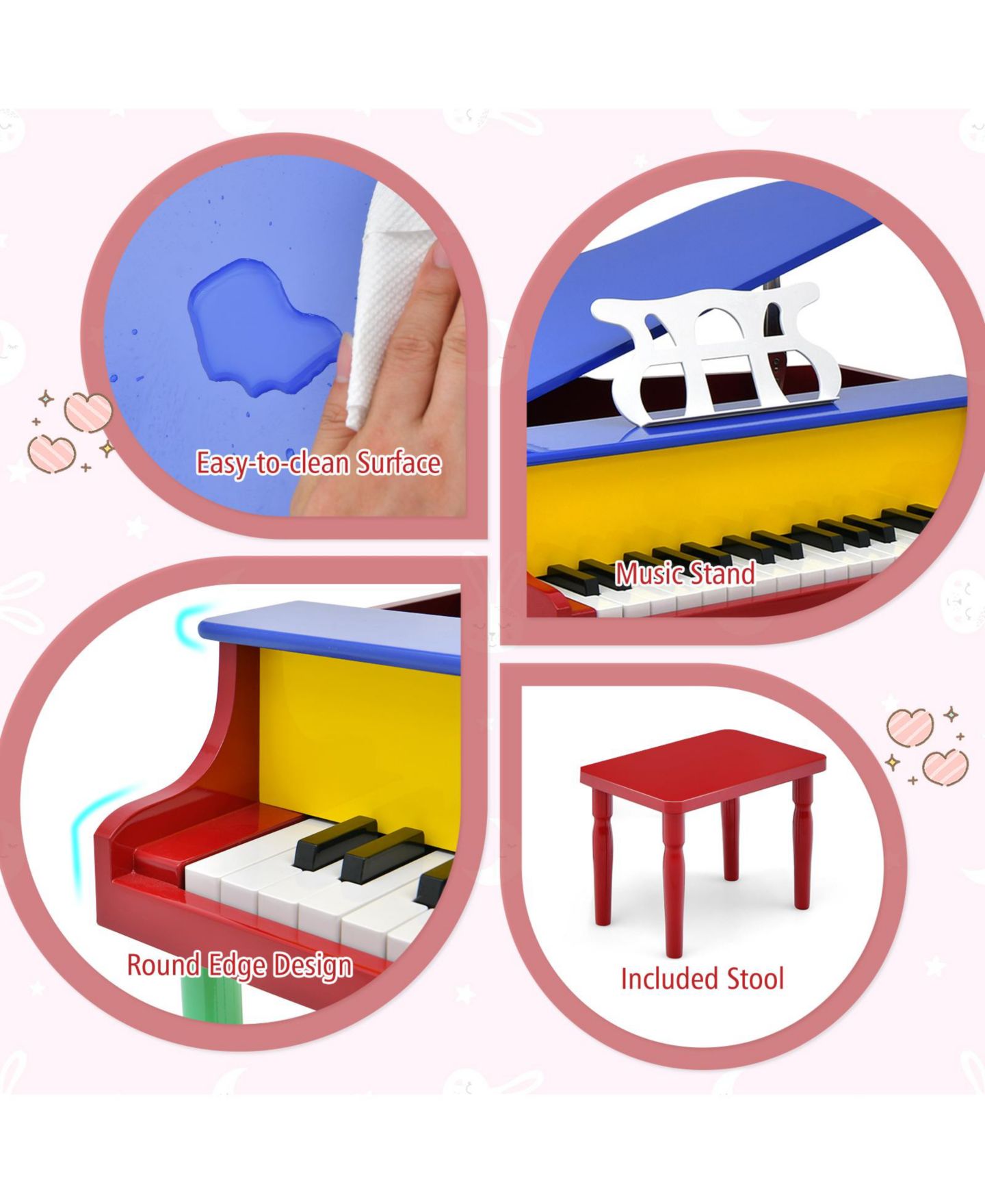 Детские игрушки Mecale 30-Key Wood Grand Piano Musical Toy, 3-Piece Set, Ages 3+, цвет: Синий — фото 5
