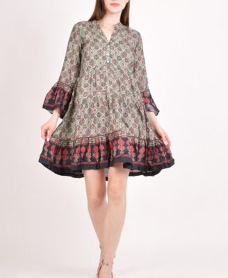 Women's Boho Green Mini Dress