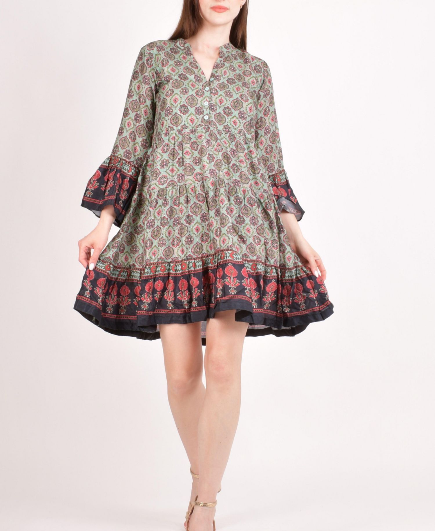 Women's Boho Green Mini Dress