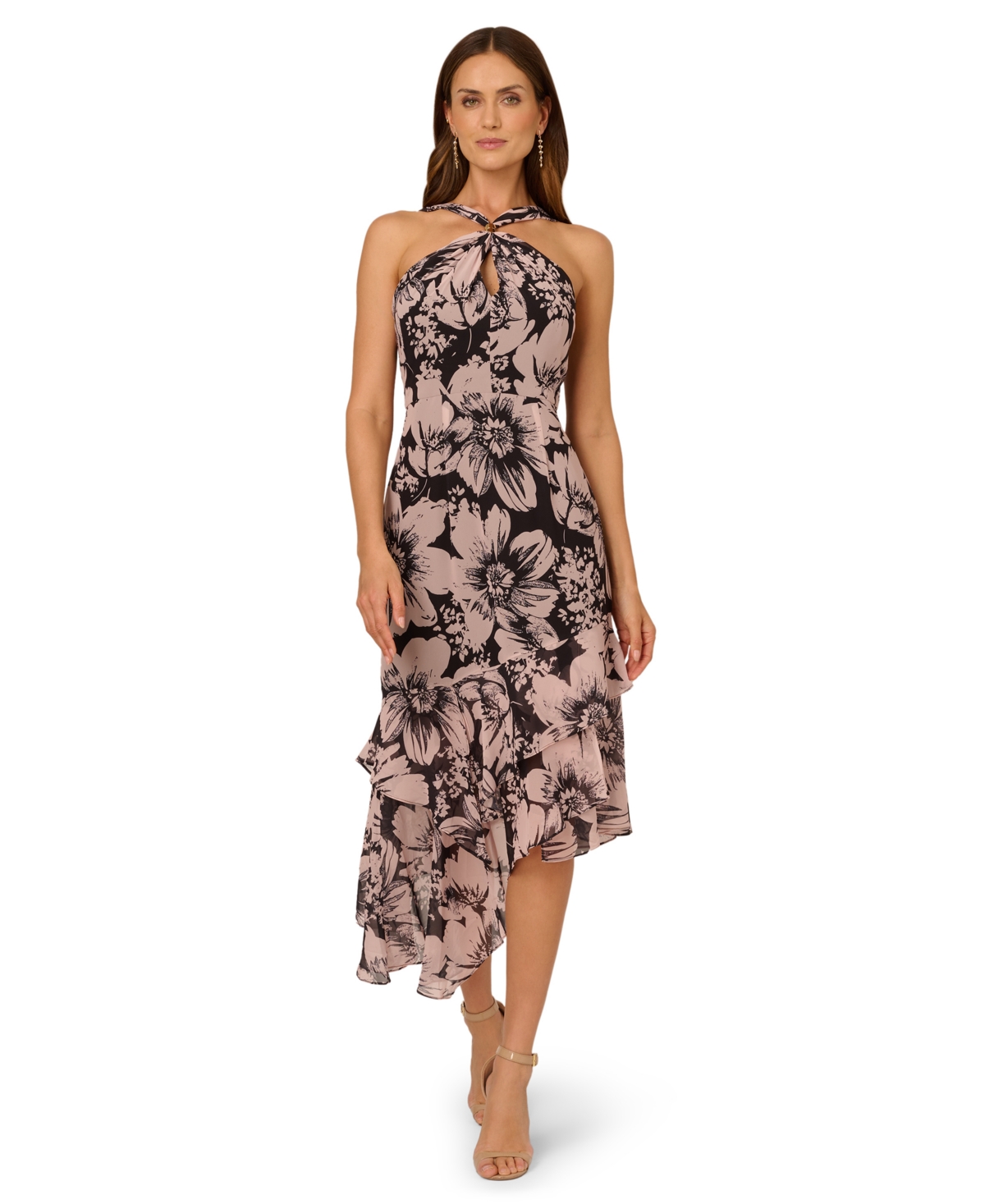 Women's Halter Chiffon Midi Dress - Blush/Black