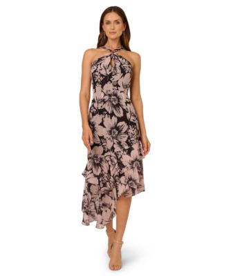 chiffon halter midi dress Camille's Garden Chiffon Halter-Neck Ankle Gown