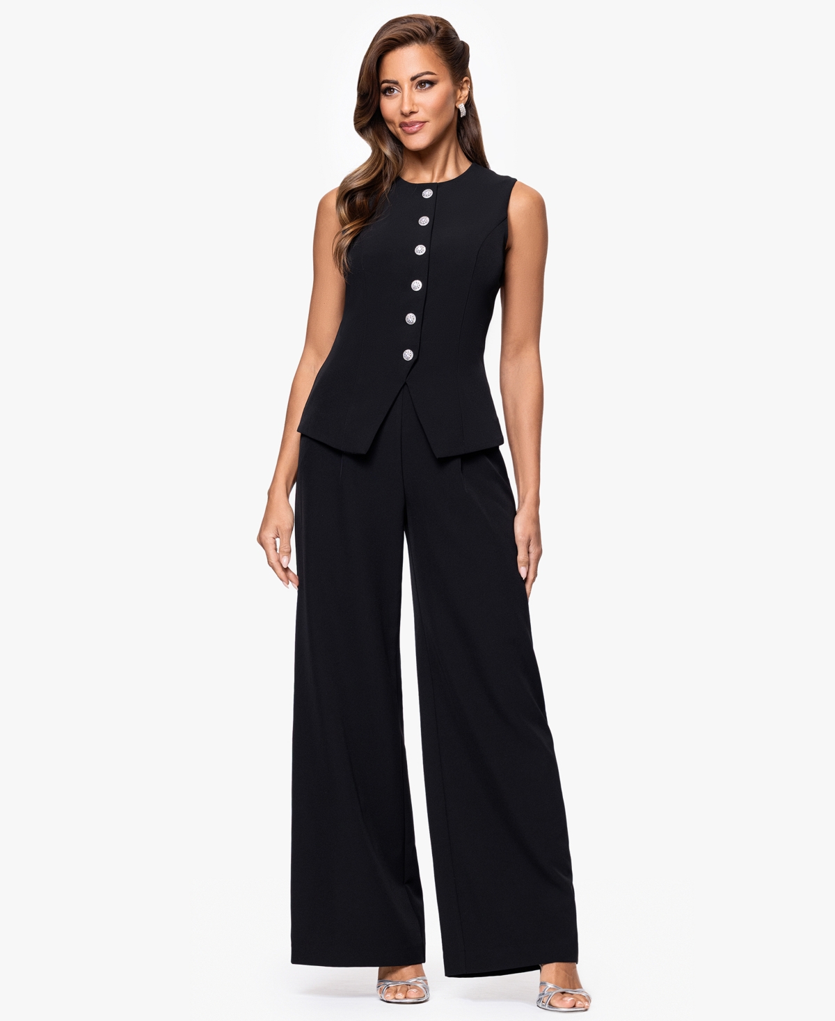 Women's Scuba Crepe Sleeveless Straight-Leg Jumpsuit - Black