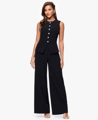 XSCAPE Women's Scuba Crepe Sleeveless Straight-Leg Jumpsuit
