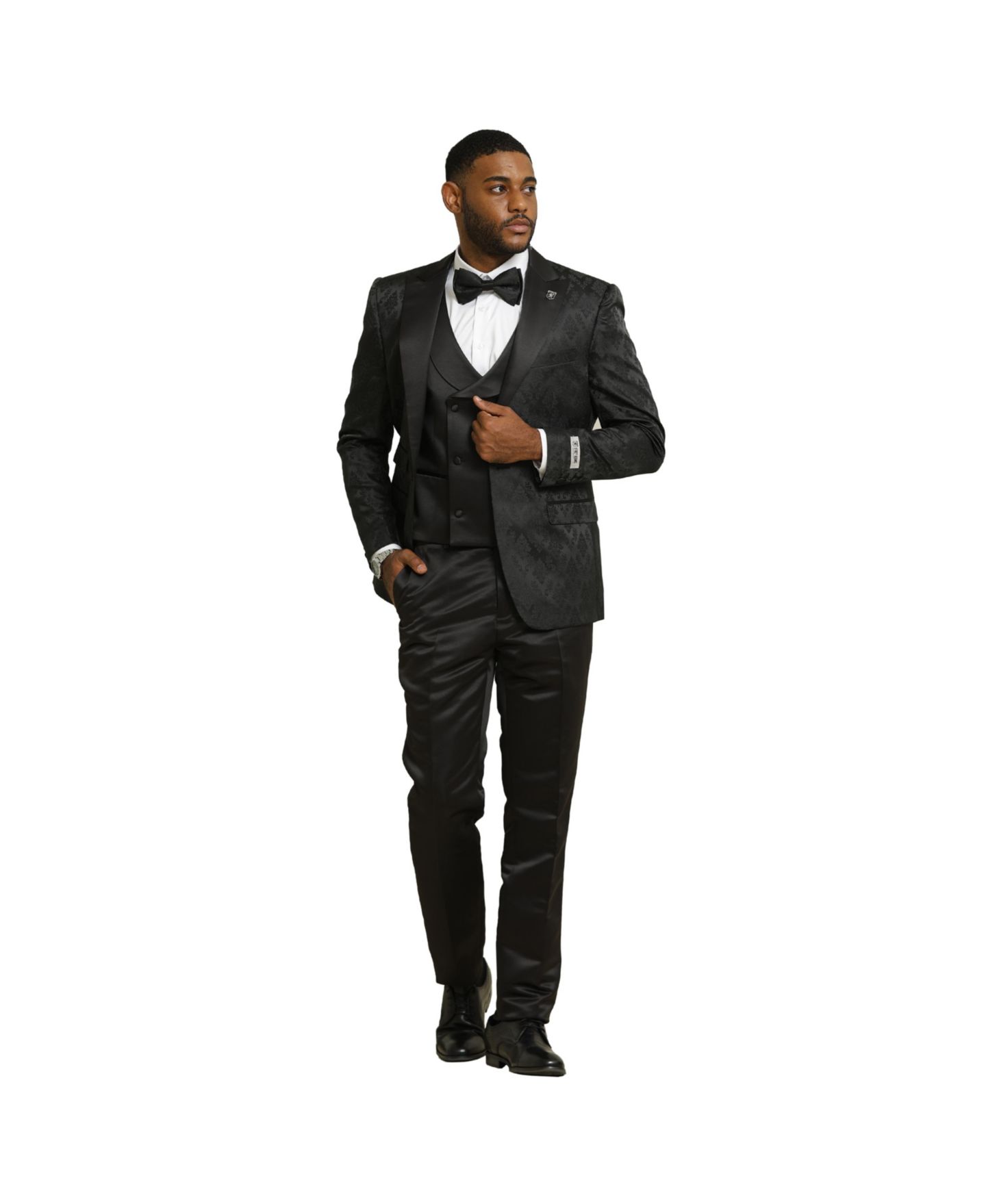 Мужские куртки Stacy Adams 3-Piece Paisley Jacket With Solid Vest And Pants Suit Notch Lapel, цвет: Чёрный — фото 1