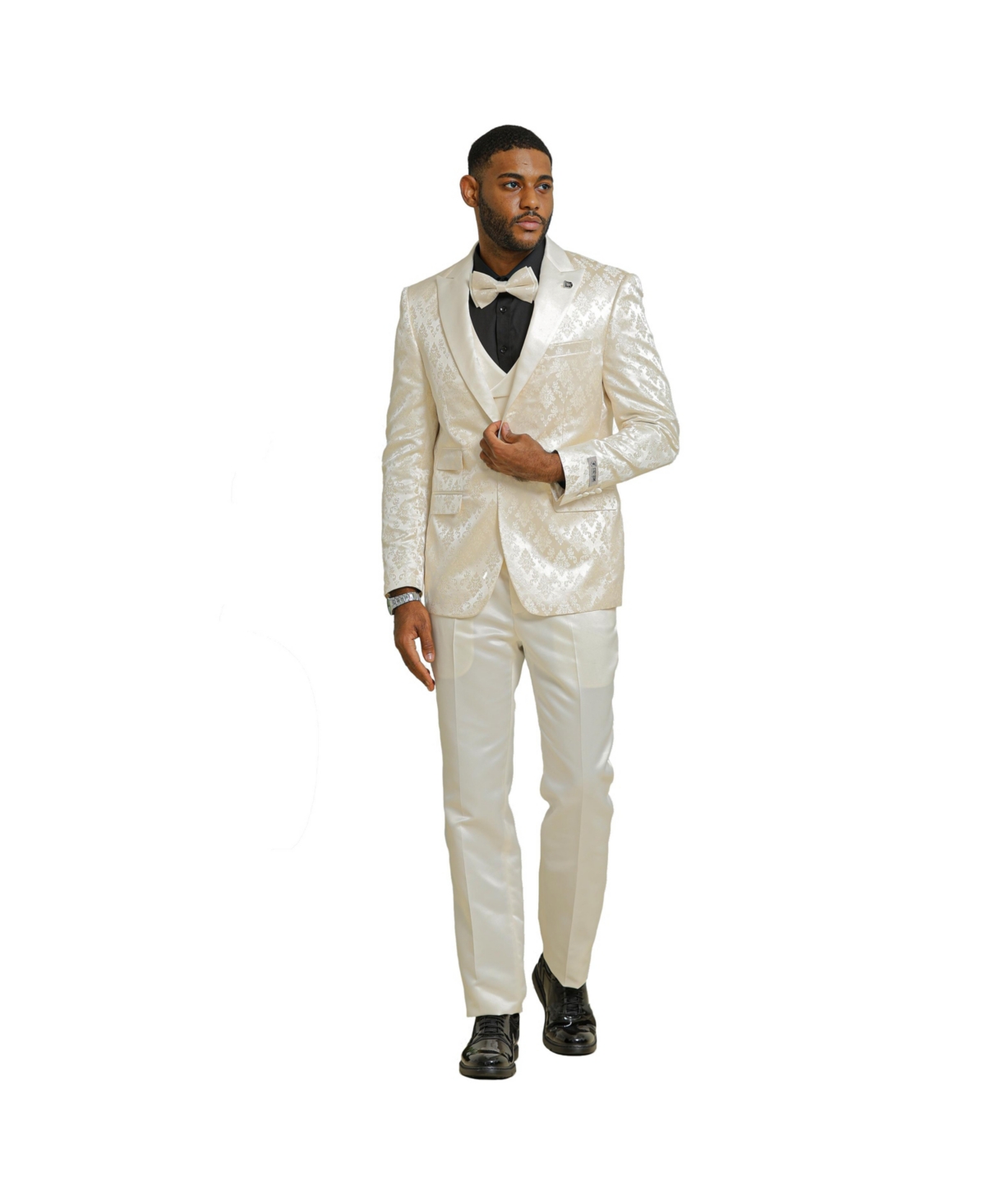 Men's 3-Piece Paisley Jacket With Solid Vest And Pants Suit Notch Lapel - Ivory