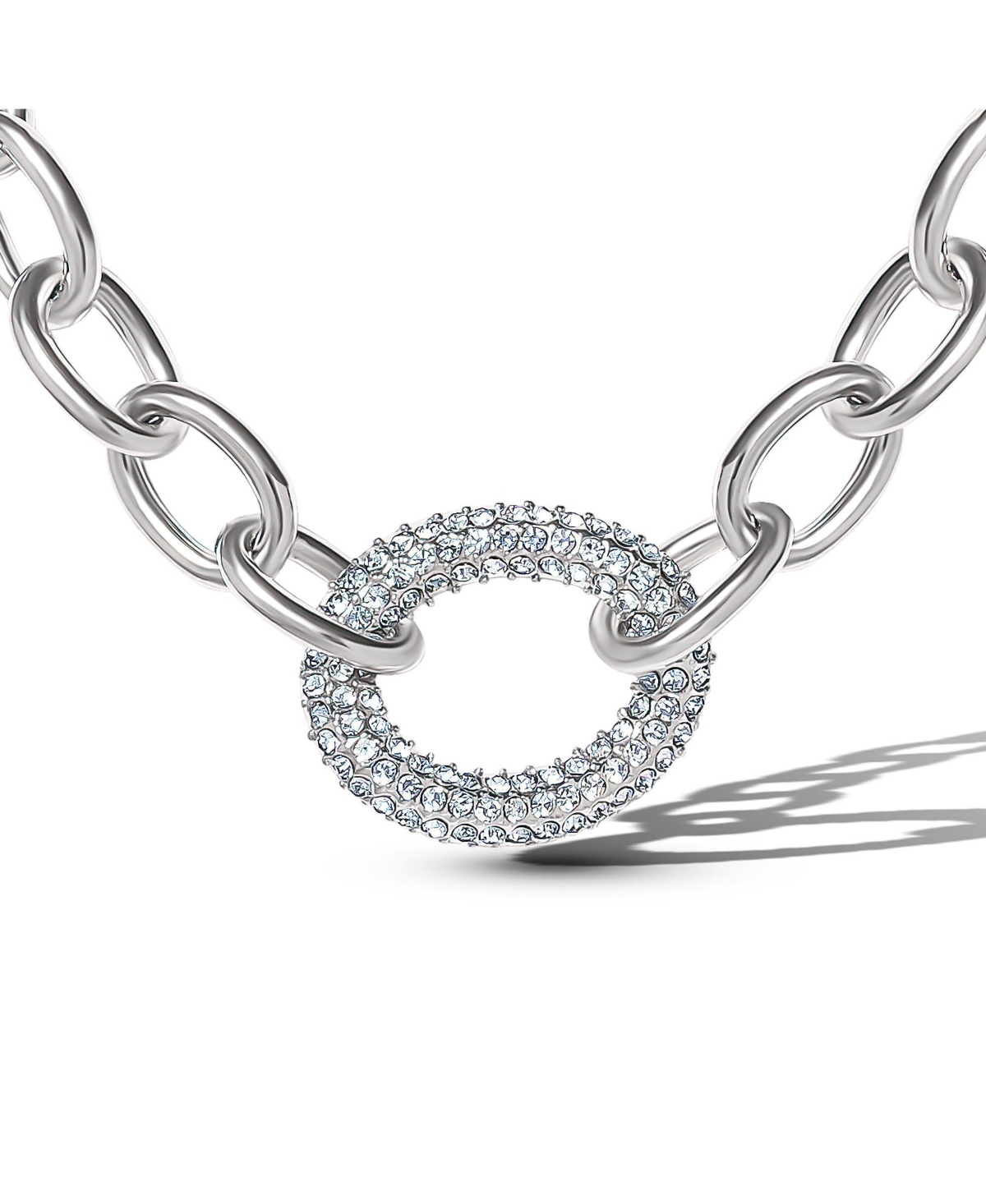 Silver-Tone Oval Pave Link Statement Necklace - Silver