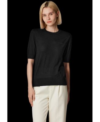 Women's Tissue Weight 75% Merino Wool 25% Silk Crew Neck Short Sleeve T Shirt Sweater | Ultra Soft Machine-Washable Sweaters