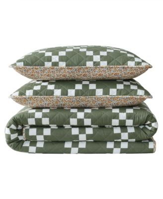 Diamond Floral Cotton Reversible 3-Pc. Quilt Set, Full/Queen