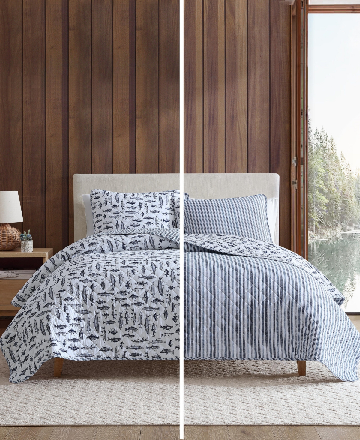 Eddie Bauer Wes Fish Cotton Reversible 3-Pc. Quilt Set, King