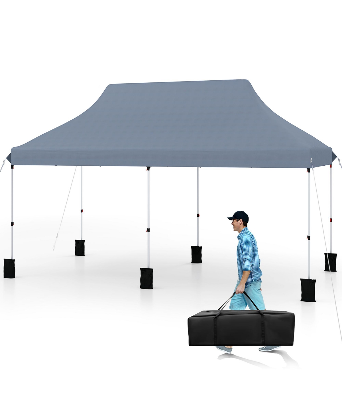 10 x 20FT Pop-up Canopy Tent Folding Instant Sun Shelter w/ 3 Adjustable Heights - Grey