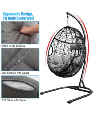 Hanging Hammock Chair Egg Swing Chair w/ Seat Cushion Pillow Stand