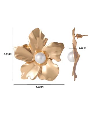 Statement Flower Earrings with Pearl Center in Gold-Tone