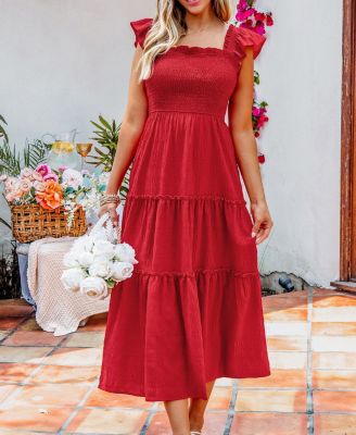 Women's Spiced Cherry Red Midi Beach Dress