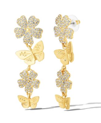 Vertical Butterfly Drop Earrings with Shiny Gold Finish