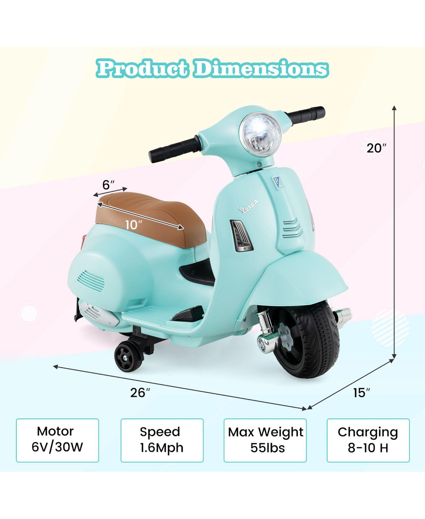 Детская игрушка Gymax Kids' Ride-On Motorcycle with 6V Battery, LED Headlights & Training Wheels, Ages 18-36 Months, цвет: Зелёный — фото 2