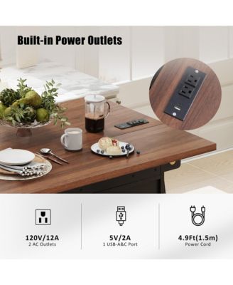 46.5" Rolling Kitchen Cart with Drop Leaf, Power Outlet, Beaded Trim, Ample Storage