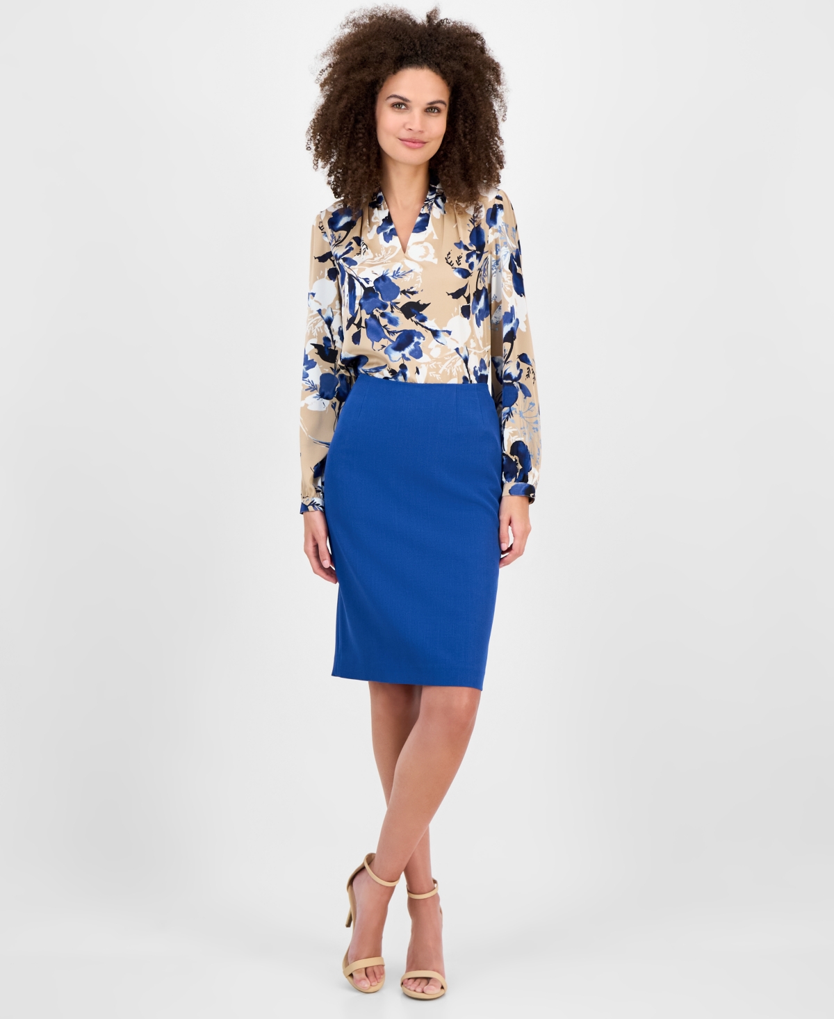 Kasper Floral-print V-neck Long-sleeve Top, Regular & Petite