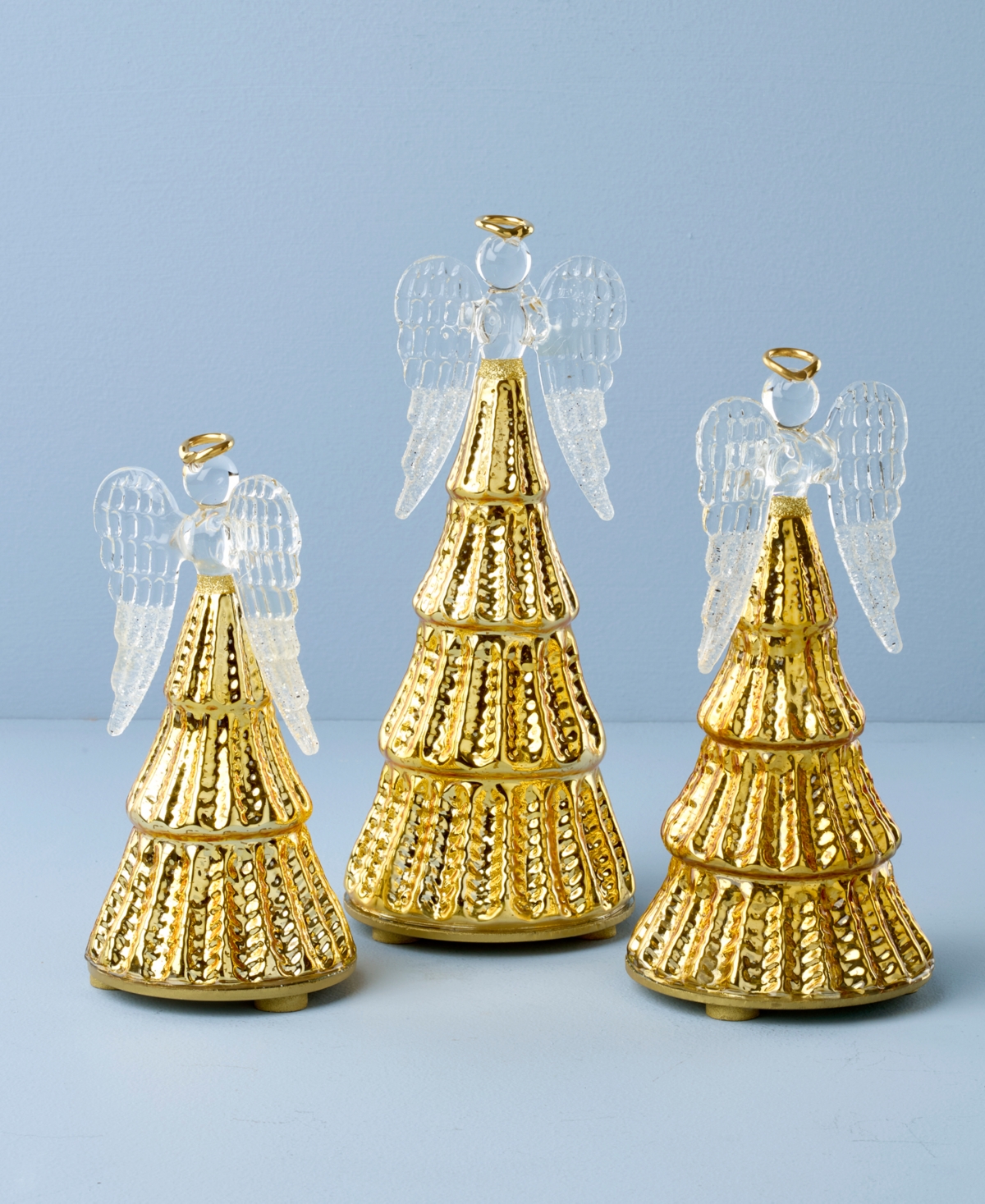 Lenox Radiant Light Lit Glass Angel Figurines, Set Of 3 In Gold