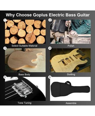 Electric Bass Guitar Full Size 4 String with Strap Guitar Bag Amp Cord (Black Bass 4 Straps)