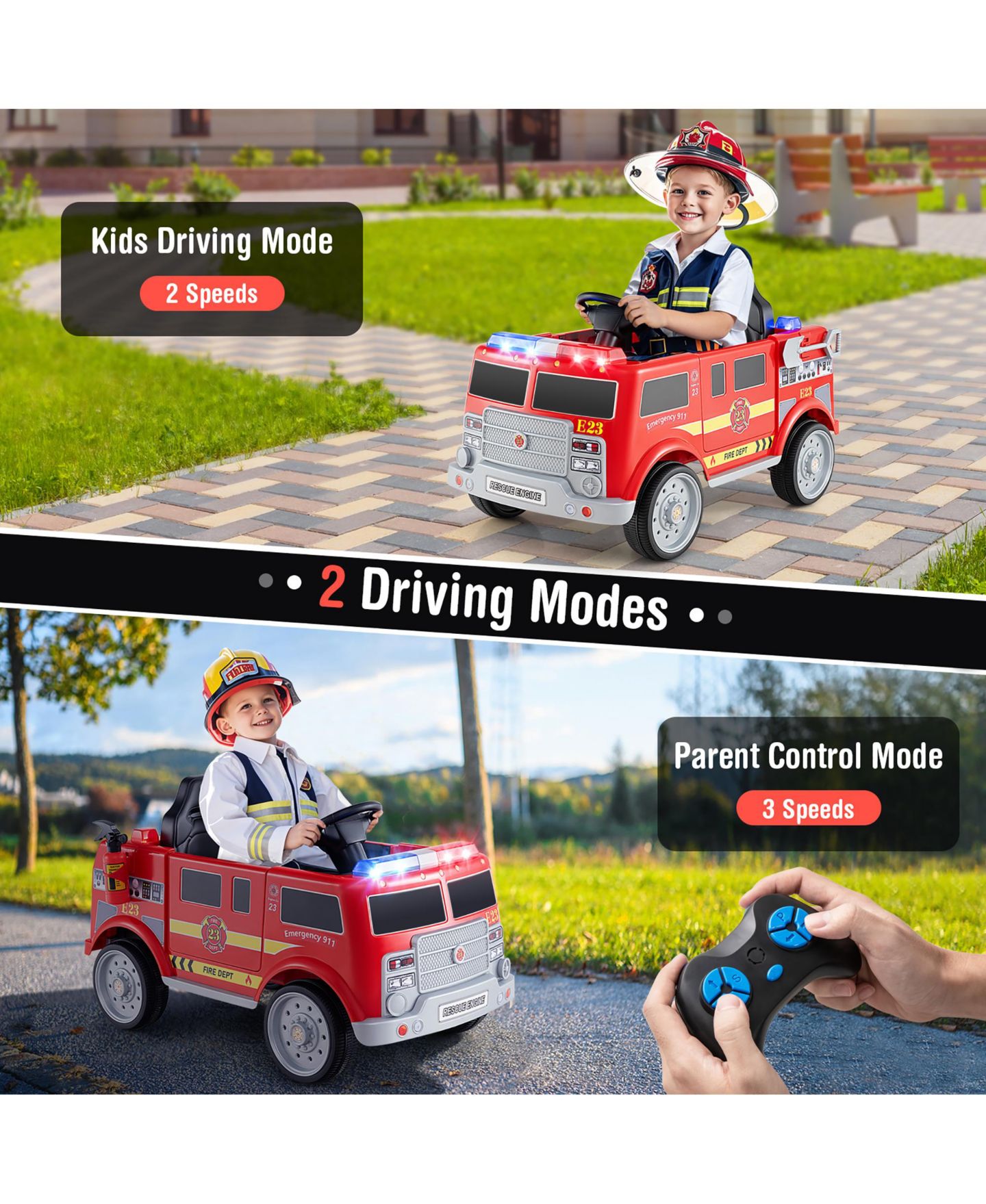 Детская игрушка Gymax 12V Battery-Powered Ride-On Fire Truck with Remote Control, 66 lbs Capacity, Ages 3-8, цвет: Красный — фото 5