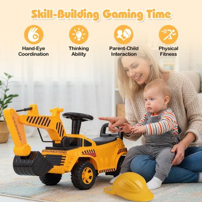 Ride on Toddler Car w/ Safety Helmet Ride on Excavator Car w/ Under-Seat Storage