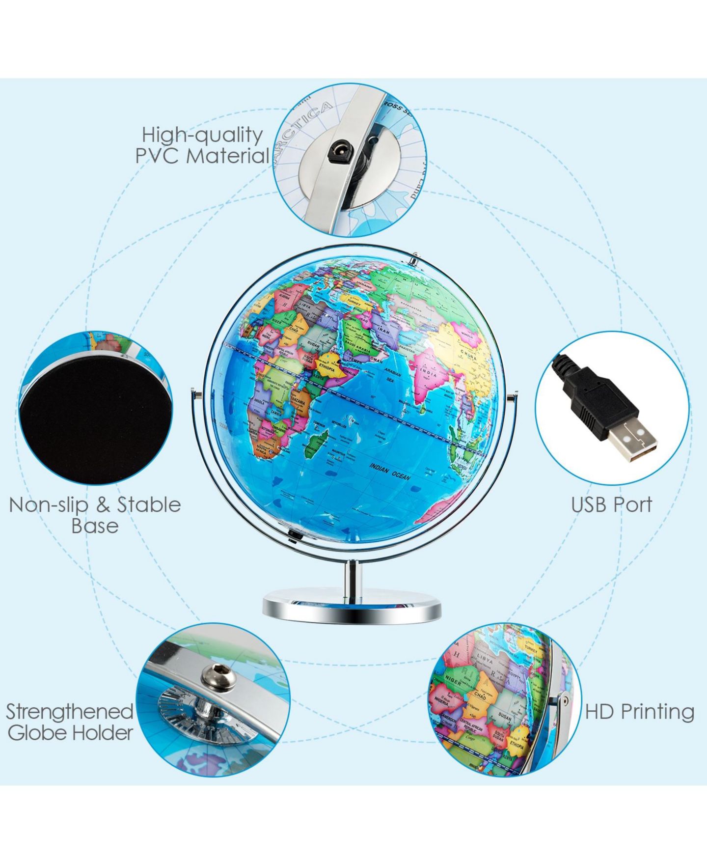 Детская игрушка Mecale 13" Illuminated 720° Rotating Geography Globe, Ages 5+, цвет: Синий — фото 7