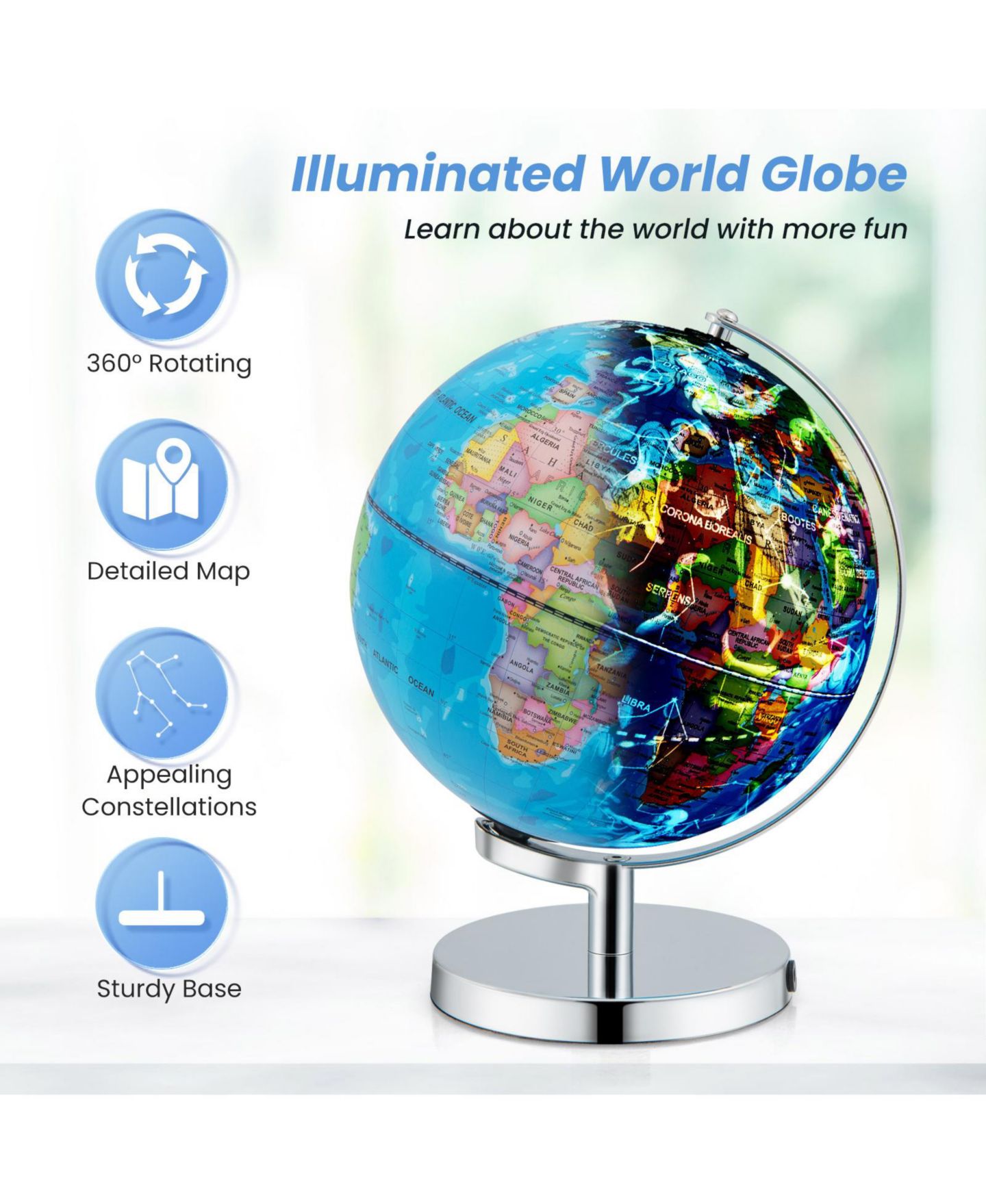 Детская игрушка Mecale 3-in-1 Illuminated Constellation Globe, Ages 5-10, цвет: Тёмный синий — фото 7