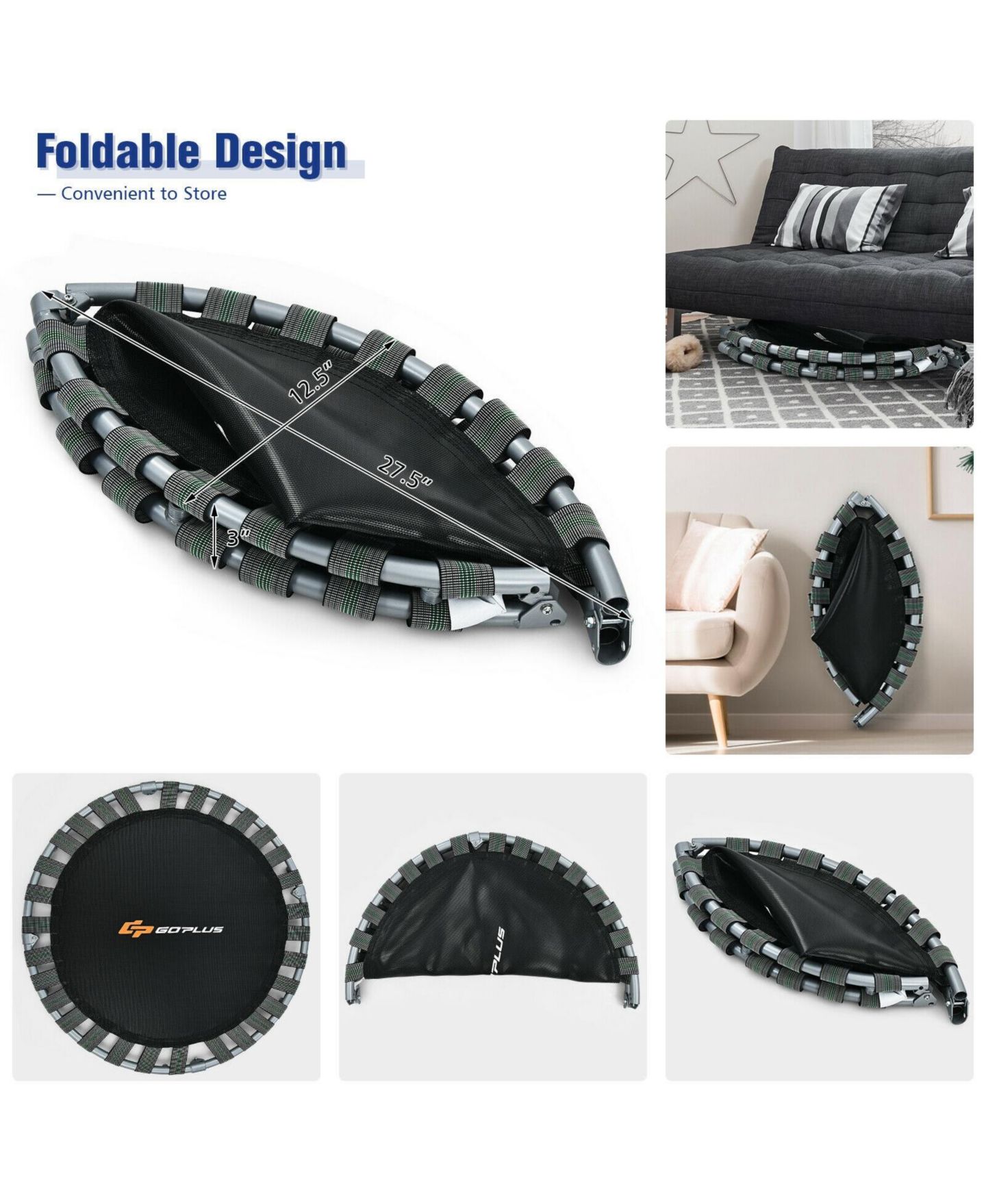 Детская игрушка Mecale 36" Mini Rebounder Foldable Trampoline with Removable Handle, 330 lbs Capacity, Ages 3-10, цвет: Синий — фото 3