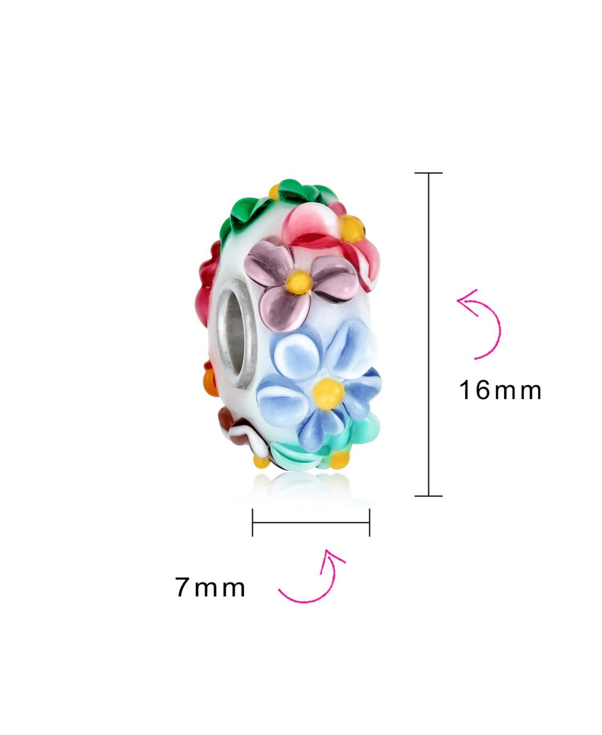 Bling Jewelry Set of 2 Murano Glass Charm Bead Multi-Color Flower Design Fits European Bracelet