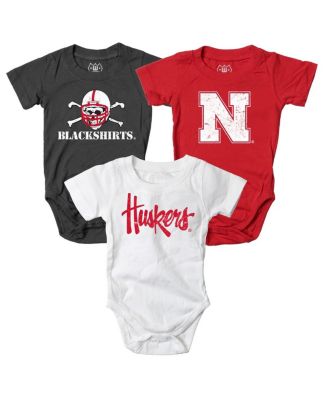 Wes & Willy - Baby Boys and Girls 3-Pack Scarlet/White/Charcoal Nebraska Huskers Bodysuit Set