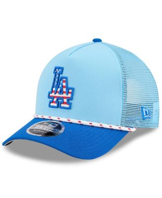 New Era - Men's Light Blue/Royal Los Angeles Dodgers 2025 Fourth of July 9FORTY A-Frame M-Crown Adjustable Trucker Hat