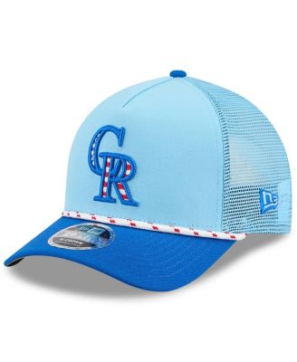 Men's Light Blue/Blue Colorado Rockies 2025 Fourth of July 9FORTY A-Frame M-Crown Adjustable Trucker Hat