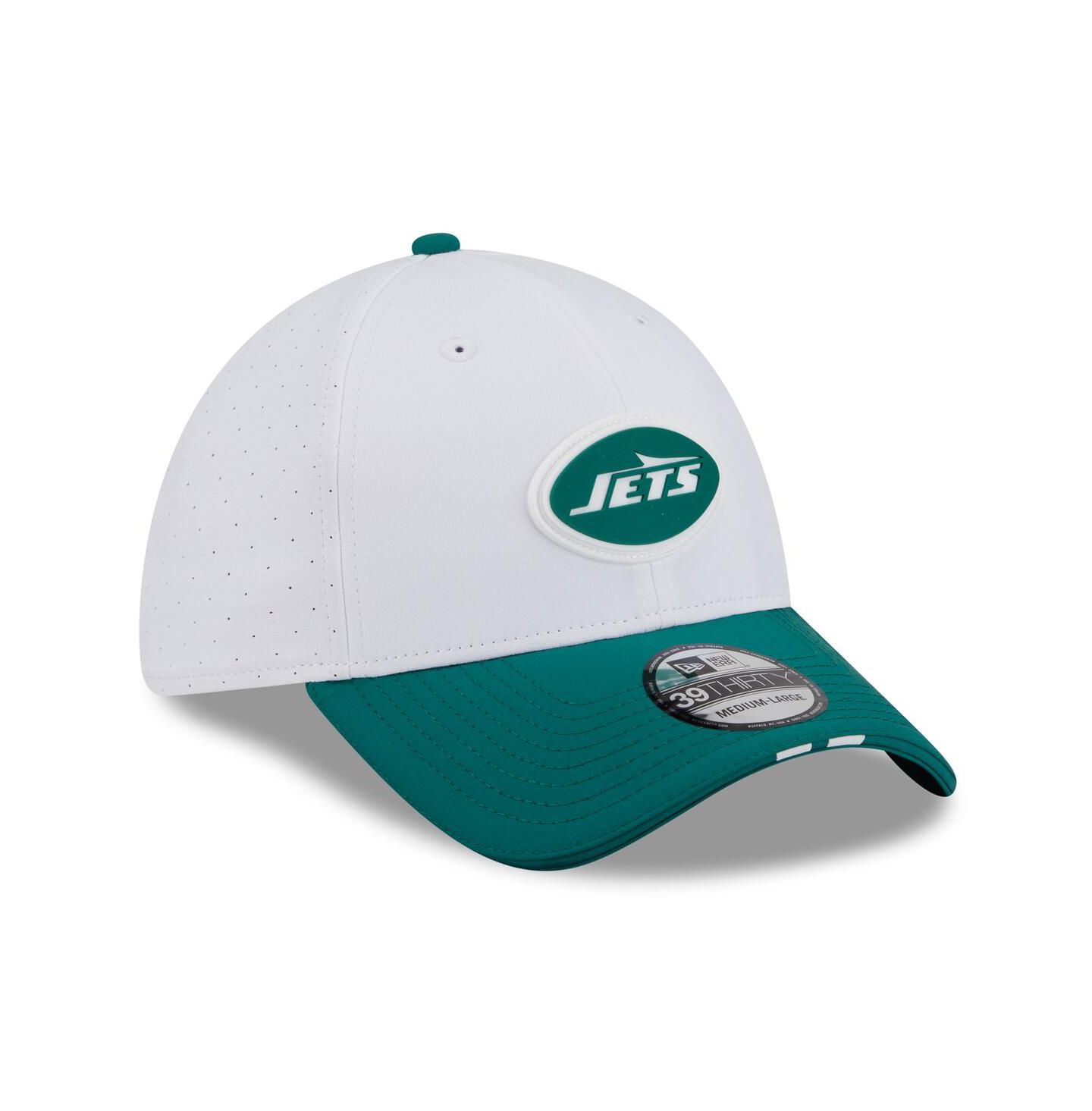 Мужская кепка New Era White/Green New York Jets 2025 NFL Training Camp 39THIRTY Flex Hat — фото 4