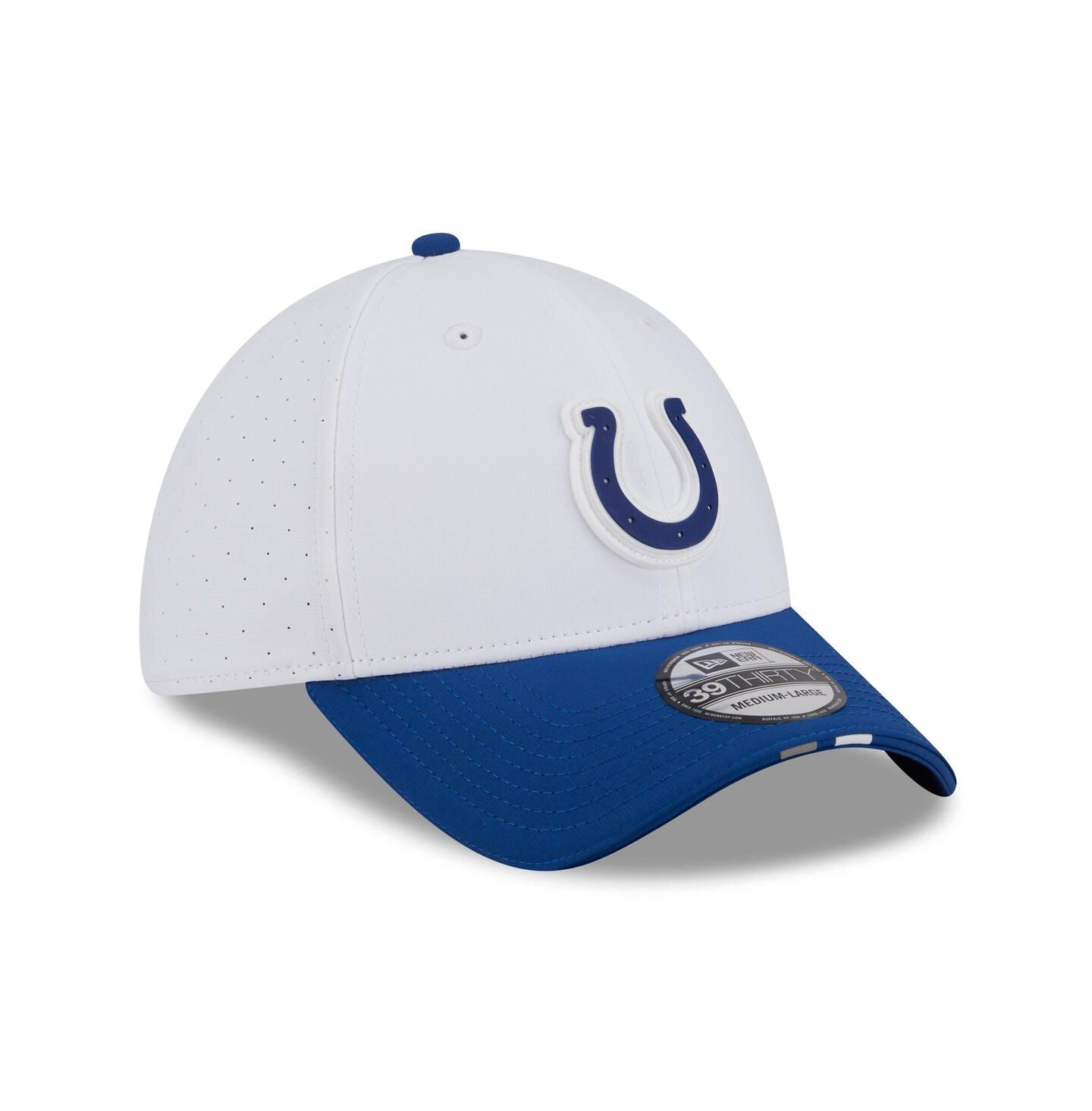 Мужская кепка New Era White/Royal Indianapolis Colts 2025 NFL Training Camp 39THIRTY Flex Hat — фото 3